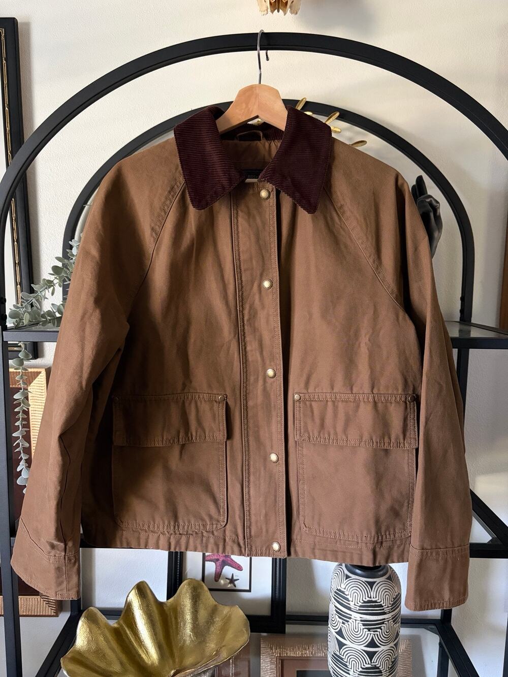 Levi’s Women’s Shorty Barn Jacket S Brown Canvas Corduroy Collar Chore Coat